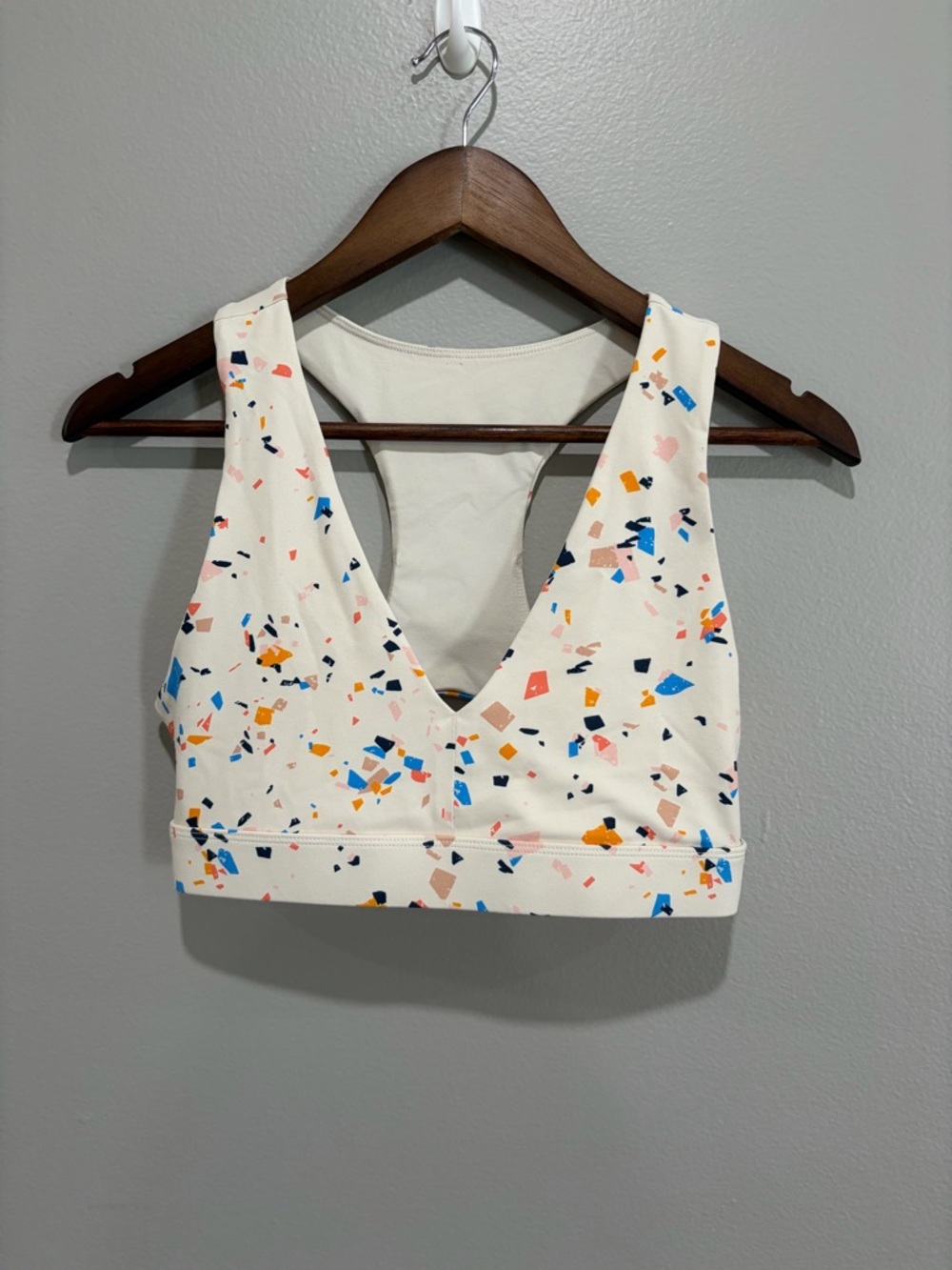 Fabletics White Confetti Print Sports Bra Top